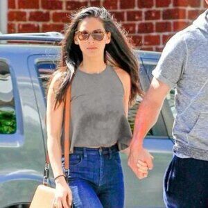 Aritzia Octave Vegan Suede Draped Cropped Sleeveless Blouse In Gray Size XXS